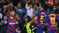 Lionel Messi menorehkan hattrick saat Barcelona menang 4-1 atas Celta Vigo pada laga pekan ke-13 La Liga Spanyol, di Camp Nou, Sabtu (9/11/2019). (AFP/Josep Lago)