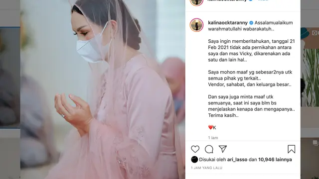 Unggahan Kalina Ocktaranny. (Foto: Instagram @kalinaocktaranny)