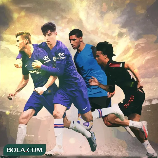 Ilustrasi Pemain - Timo Werner, Kai Havertz, Achraf Hakimi, Leroy Sane