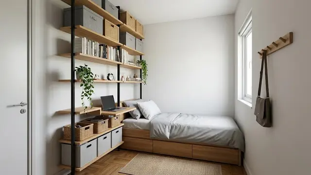 Ide Rak untuk Kamar Sempit agar Tetap Rapi/AI Generated