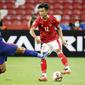 Pratama Arhan - Pelatih Shin Tae-yong telah memastikan bahwa tidak bisa menurunkan bek kiri utama, Pratama Arhan, pada leg pertama final Piala AFF 2020 kontra Thailand. (AP/Suhaimi Abdullah)