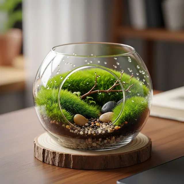 Lumut dan Terrarium Mini yang Bisa Jadi Media Relaksasi Sederhana di Rumah (Gemini AI)