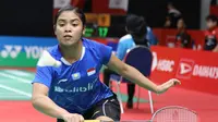Tunggal putri Indonesia, Gregoria Mariska Tunjung, saat tampil pada babak pertama Indonesia Masters 2019, Rabu (23/1/2019). (PBSI)
