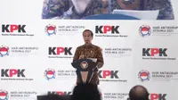 Presiden Jokowi saat memberikan sambutan di acara Peringatan Hari Anti Korupsi Sedunia di Gedung KPK, Jakarta. (Dok: KPK)