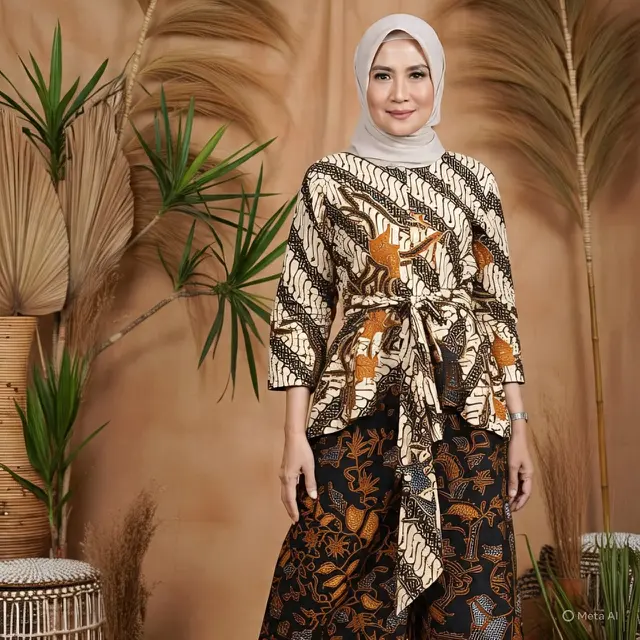 Empire Waist dengan Kontras Motif
