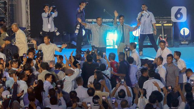 Momen Pidato Kemenangan Hasil Hitung Cepat Pasangan Prabowo-Gibran di Istora Senayan Jakarta