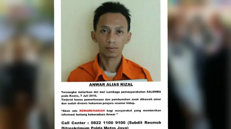 Rizal alias Anwar, Pemerkosa dan pembunuh siswi di Benhil, Jakarta Pusat.