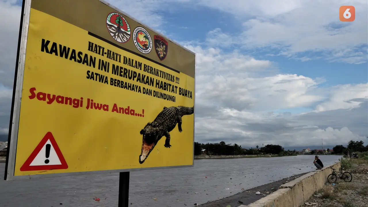 papan informasi keberadaan buaya muara di sungai palu