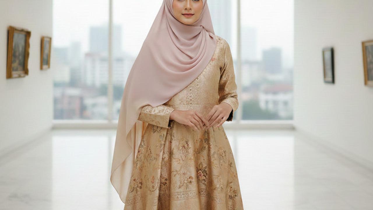 Gamis Batik Brokat Warna Champagne Cocok dengan Kerudung Apa? Ini 7 Rekomendasinya yang Elegan