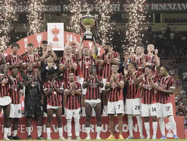 AC Milan sukses merebut gelar juara saat berlaga dalam Trofeo Silvio Berlusconi 2024. (Marco Alpozzi/LaPresse via AP)
