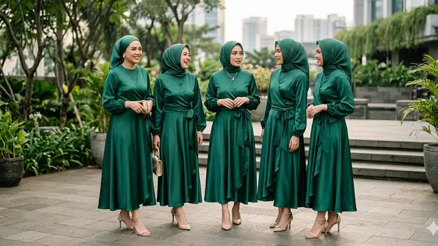 Bridesmaid Model Dress Satin Hijab (Foto: Gemini AI)