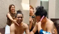 Indah Permatasari Jadi Tukang Cukur Rambut Arie Kriting (Sumber: Instagram/indahpermatas)