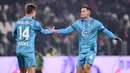 Pada laga kali ini, Jay Idzes, sukses mengukir sejarah dengan mencetak gol perdana di Serie A. Kapten skuad Garuda itu juga jadi orang pertama Indonesia yang berhasil mencetak gol di kasta tertinggi Liga Italia. (AFP/Marco Bertorello)