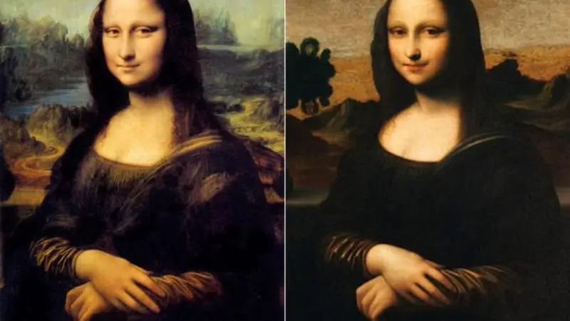 Mona Lisa , kiri, dan The Isleworth Mona Lisa , kanan, keduanya oleh Leonardo da Vinci. Dilukis satu dekade terpisah  dari wanita yang sama , Lisa del Giocondo , istri seorang saudagar kaya dari Florence , Italia. Credit foto : monalisa.org