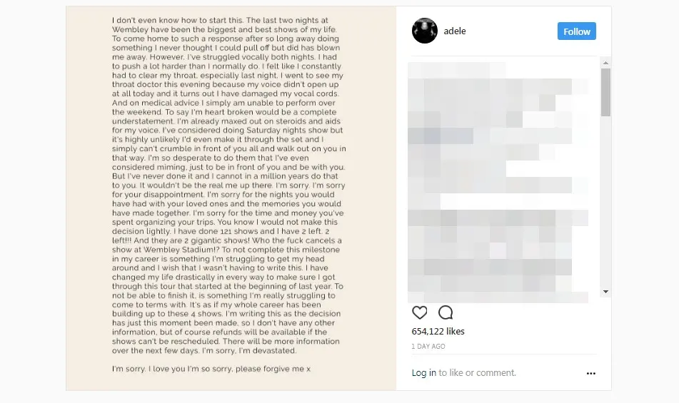 Curahan hati Adele di Instagram. (Instagram/adele)