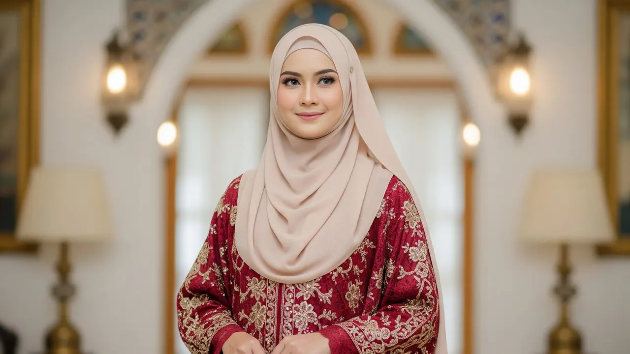 Model Gamis Brokat Arabic Style dengan Sentuhan Glamor