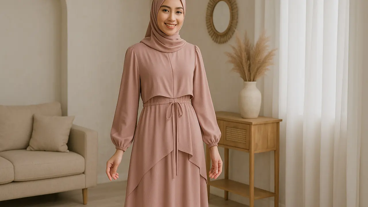 7 Model Gamis Tali Serut Pinggang yang Modis dan Nyaman, Cocok untuk Segala Aktivitas