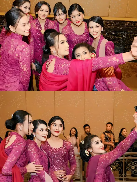 Kebaya rancangan desainer Wiranti Kurnia tersebut hadir dengan model kutubaru. Detail-detail payet dan manik-manik pun mempercantik kebaya Erina tersebut. [@erinagudono@angeliarzky/@sarahpdp]