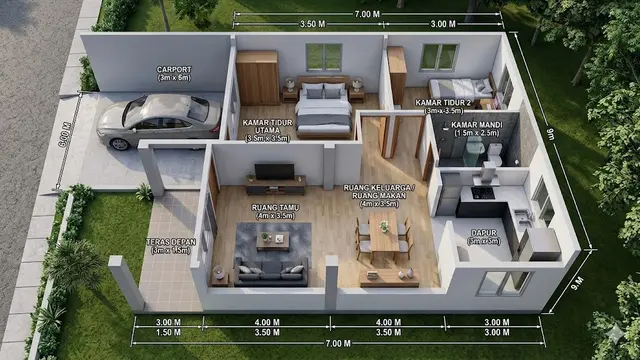 Denah Rumah 7x9 Meter