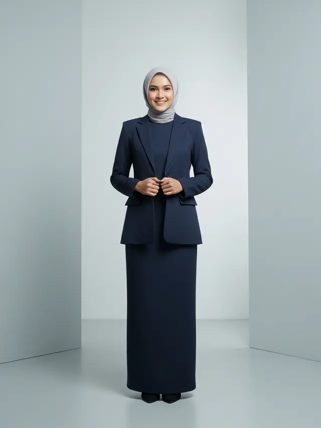 Gamis Polos Potongan Lurus dengan Blazer