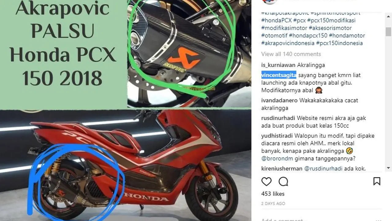 Honda PCX Modifikasi ditenggarai pakai knalpot palsu (Foto: Instagram Sphinx Motorsport)