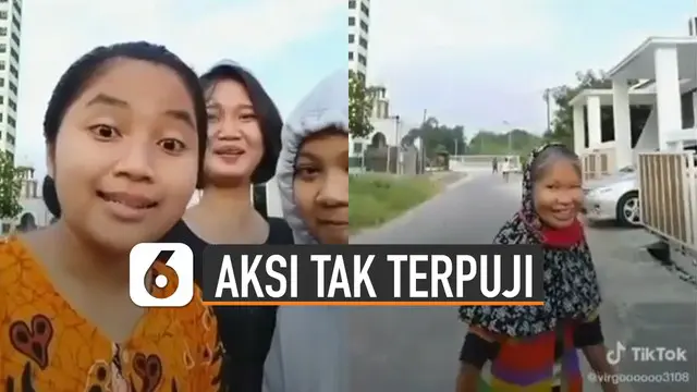 Aksi tidak terpuji dilakukan tiga remaja perempuan ini terhadap seorang lansia ketika membuat video Tiktok.