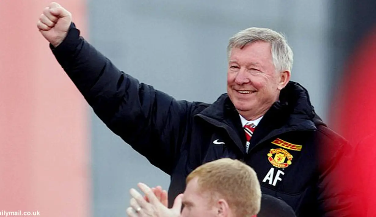 Ekspresi kegembiraan Sir Alex Ferguson.