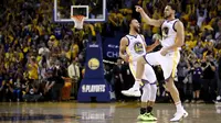 Stephen Curry dan Klay Thompson bakal jadi andalan Golden State Warriors di sisa NBA Finals 2019 melawan Toronto Raptors. (AFP/Ezra Shaw)