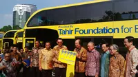 Lima bus tingkat tersebut akan dioperasikan sebagai angkutan gratis bagi para pengendara sepeda motor mulai 17 Desember 2014.