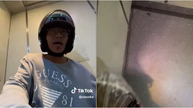 Momen Driver Ojol Terjebak di Lift Bareng Kecoak, Aksi Paniknya Bikin Ngakak