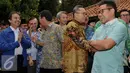 Sejumlah politisi usai memberikan keterangan pers di kediaman SBY di Cikeas, Jawa Barat, Kamis (22/9). Koalisi Poros Cikeas akan mengusung satu pasangan calon pada Pilgub DKI 2017 mendatang. (Liputan6.com/Gempur M Surya)