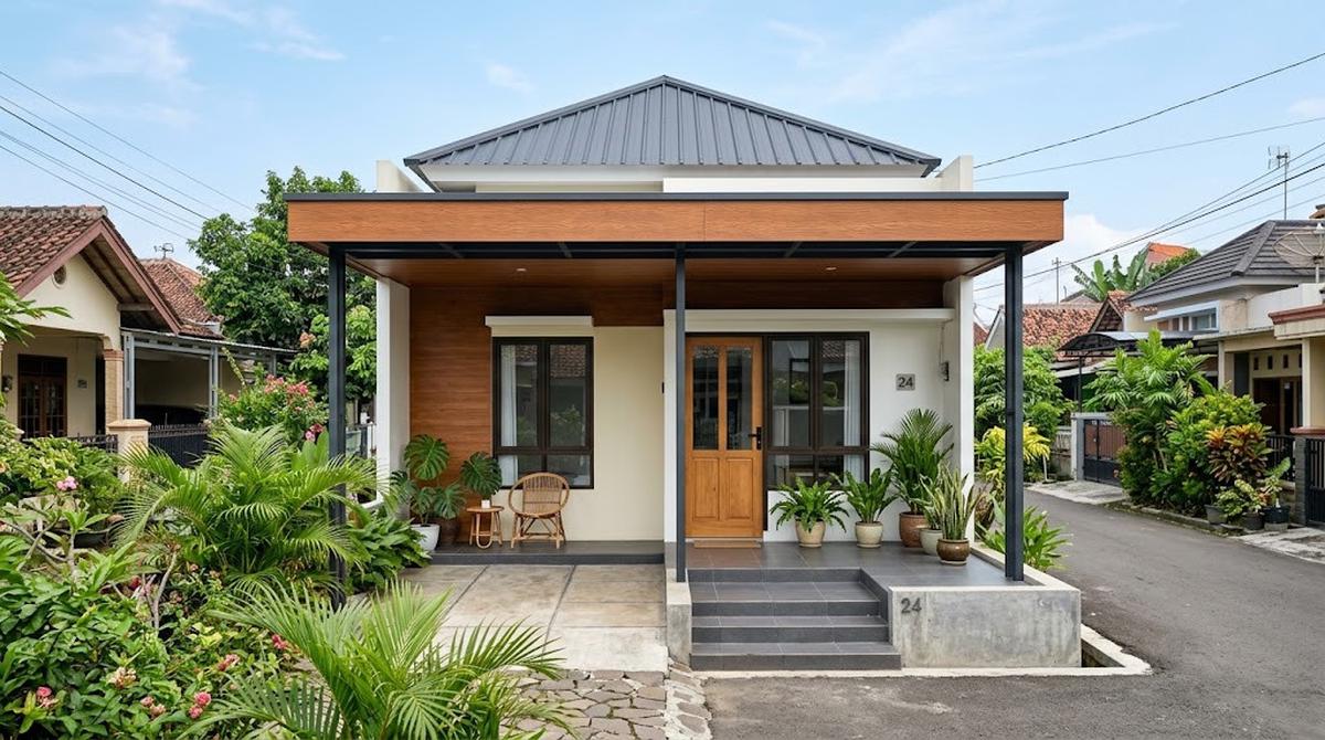 Kanopi Baja Ringan Aksen Kayu