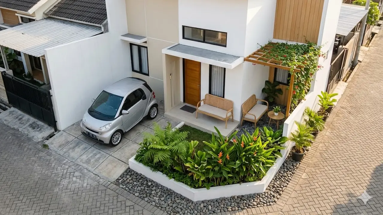 Contoh Rumah Tipe 36 di Lahan Sempit 6x10 Muat Carport dan Taman Kecil