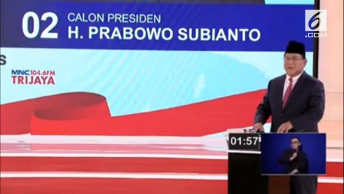 Calon Presiden nomor urut 02 Prabowo Subianto dalam debat kedua capres 2019. ()