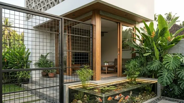 Kolam Ikan Mini Bergaya Akuarium Rendah