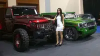 Seorang model berdiri diantara mobil peserte NMAA 2017