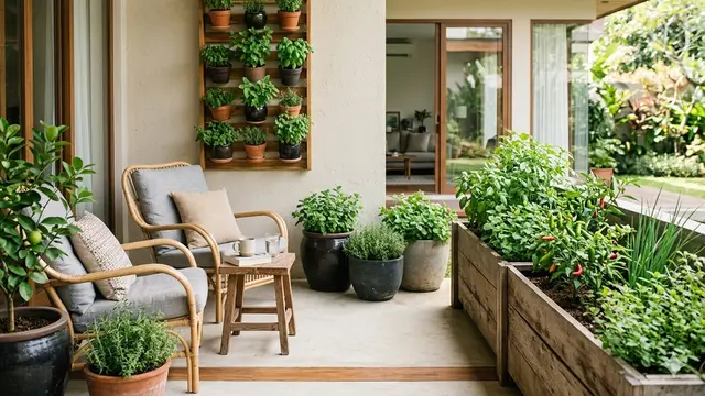 Ide Teras Rumah Minimalis dengan Tanaman Herbal di Pot