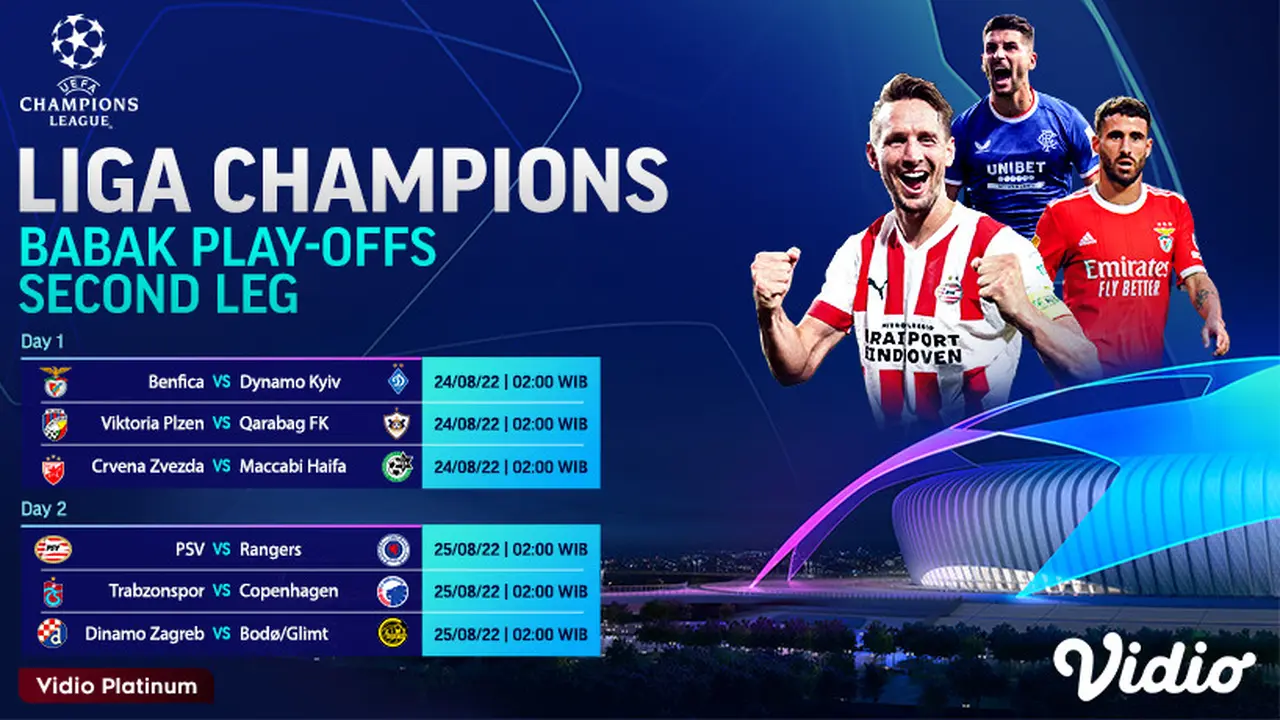 Jadwal Lengkap Liga Champions Playoff Leg 2 Live Vidio 24-25 Agustus 2022