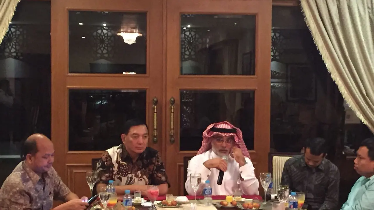 Duta Besar Arab Saudi untuk Indonesia Osama bin Mohammed Abdullah Al Shuaibi mengatakan, sejak kerajaan berdiri, pihak Arab Saudi mendukung hak warga Palestina atas wilayah negaranya (Liputan6.com/Teddy Tri Setio Berty)