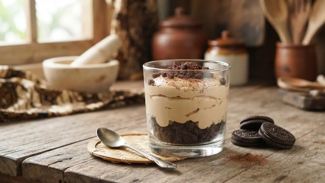 Mousse Kopi Susu dengan Biskuit Cokelat