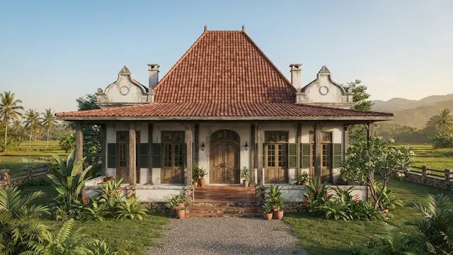 Rumah dengan Gaya Kolonial Pedesaan