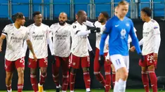 Pemain Arsenal merayakan gol yang dicetak Nicolas Pepe ke gawang Molde pada laga lanjutan Liga Europa di Aker Stadion, Jumat (27/11/2020) dini hari WIB. Arsenal menang 3-0 atas Molde. (AFP/Svein Ove Ekornesvag/NTB)