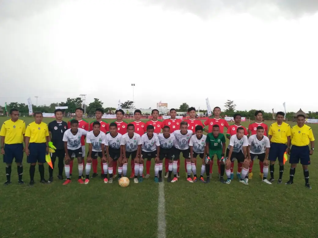 Timnas Pelajar Indonesia U-16 melawan Timor Leste U-16 di laga uji coba (dok: Kemenpora)