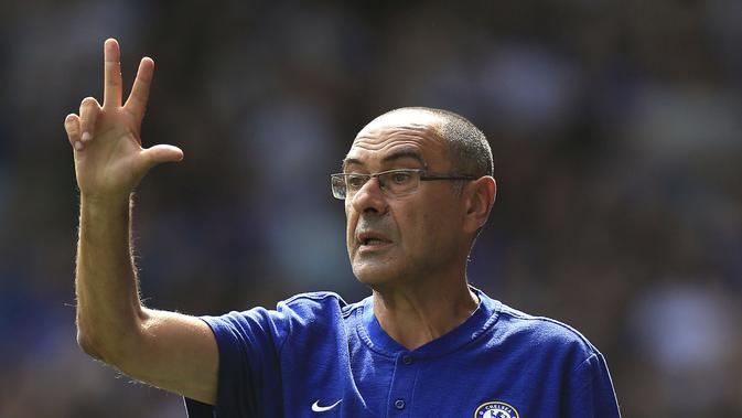 Manajer Chelsea, Maurizio Sarri, mengaku anak asuhnya tidak mudah mengalahkan Huddersfield Town. (Mike Egerton/PA via AP)