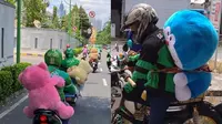 6 Potret Driver Ojek Online Antar Orderan Boneka Ini Curi Perhatian, Totalitas
