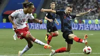 Timnas Kroasia sementara bermain 1-1 ketika melawan Denmark pada babak 16 besar Piala Dunia 2018, di Nizhny Novgorod Stadium, Minggu (1/7/2018) atau Senin dini hari WIB. (AP/Martin Meissner)