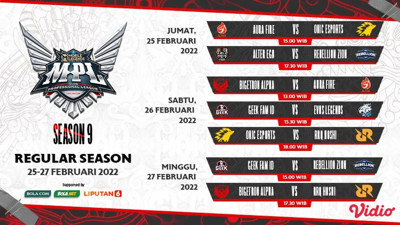 Link Live Streaming MPL ID Season 9 Week 2 Mulai 25-27 Februari 2022 di Vidio