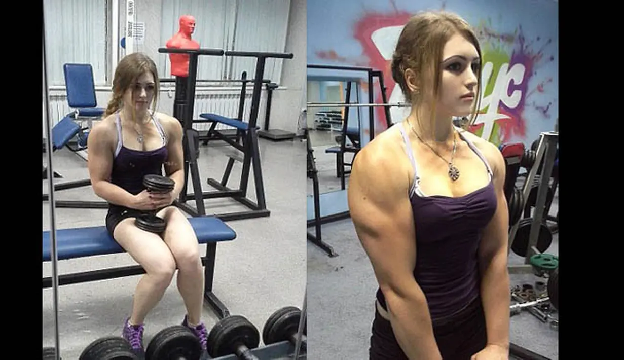 Sebagai remaja 18 tahun, Julia Vins diketahui berprofesi sebagai atlet binaraga sekaligus pelatih di gym khusus untuk powerlifting dan angkat besi. (Dailymail)