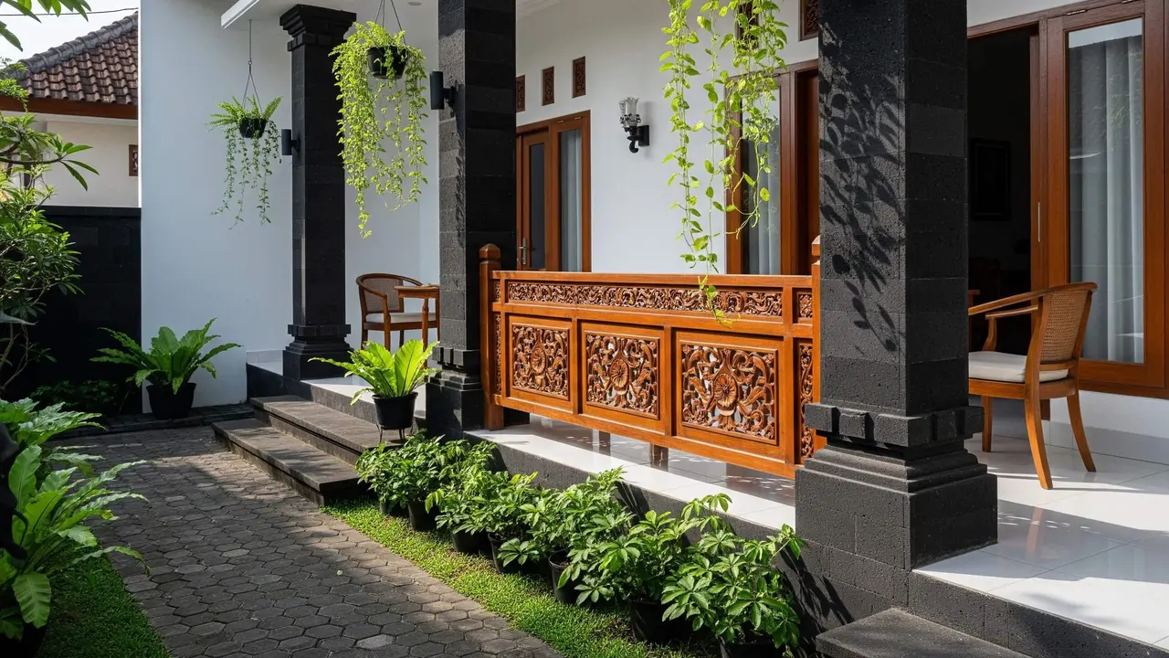 Model Teras Rumah Desa yang Terlihat Modern Hanya dengan Cat dan Batu Alam