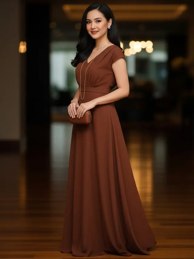 Model Dress Coklat Mahogany yang Elegan